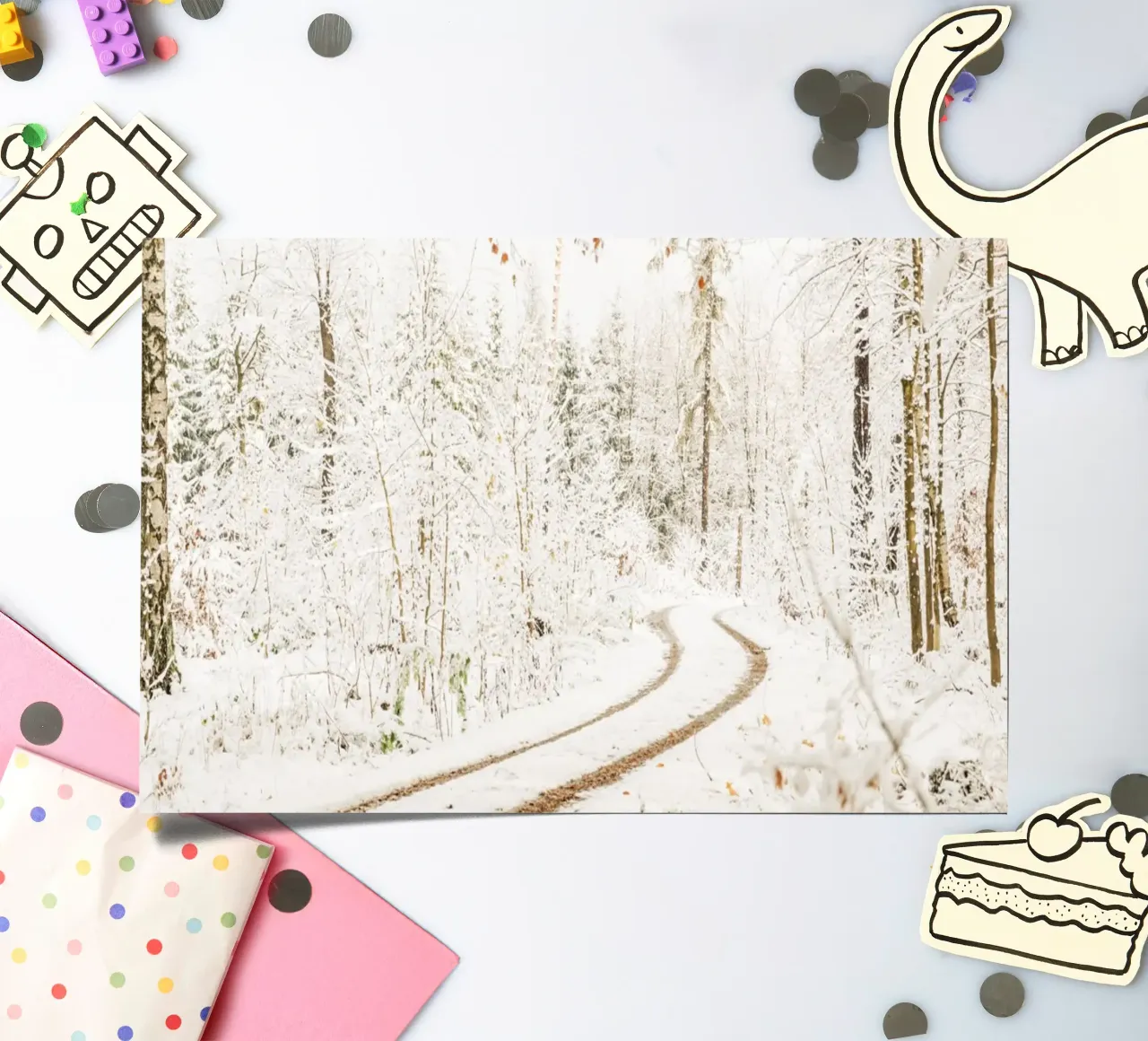 Snow-covered forest path - Winter in Saxon Switzerland sticker sheet by Bold and Retro