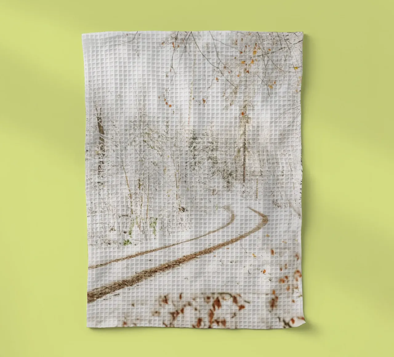 Snow-covered forest path - Winter in Saxon Switzerland tea towel by Bold and Retro