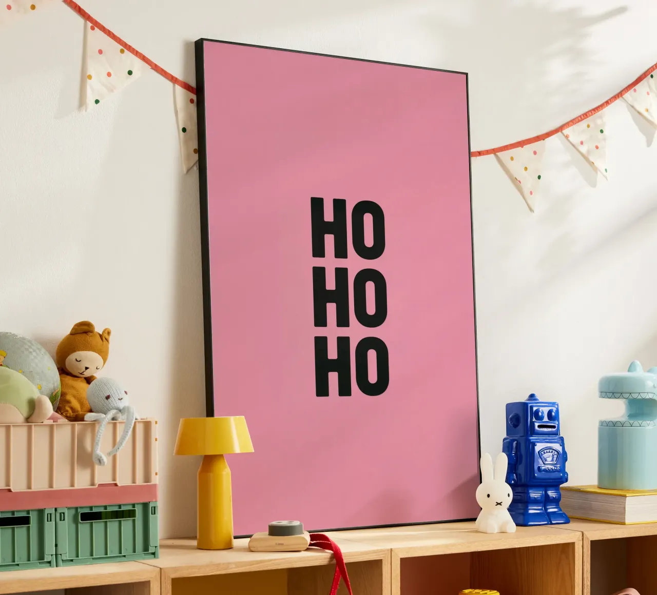 Modern Ho Ho Ho Ho Poster - Pink Christmas Wall Art for Holid forex plate by AlbertKlee