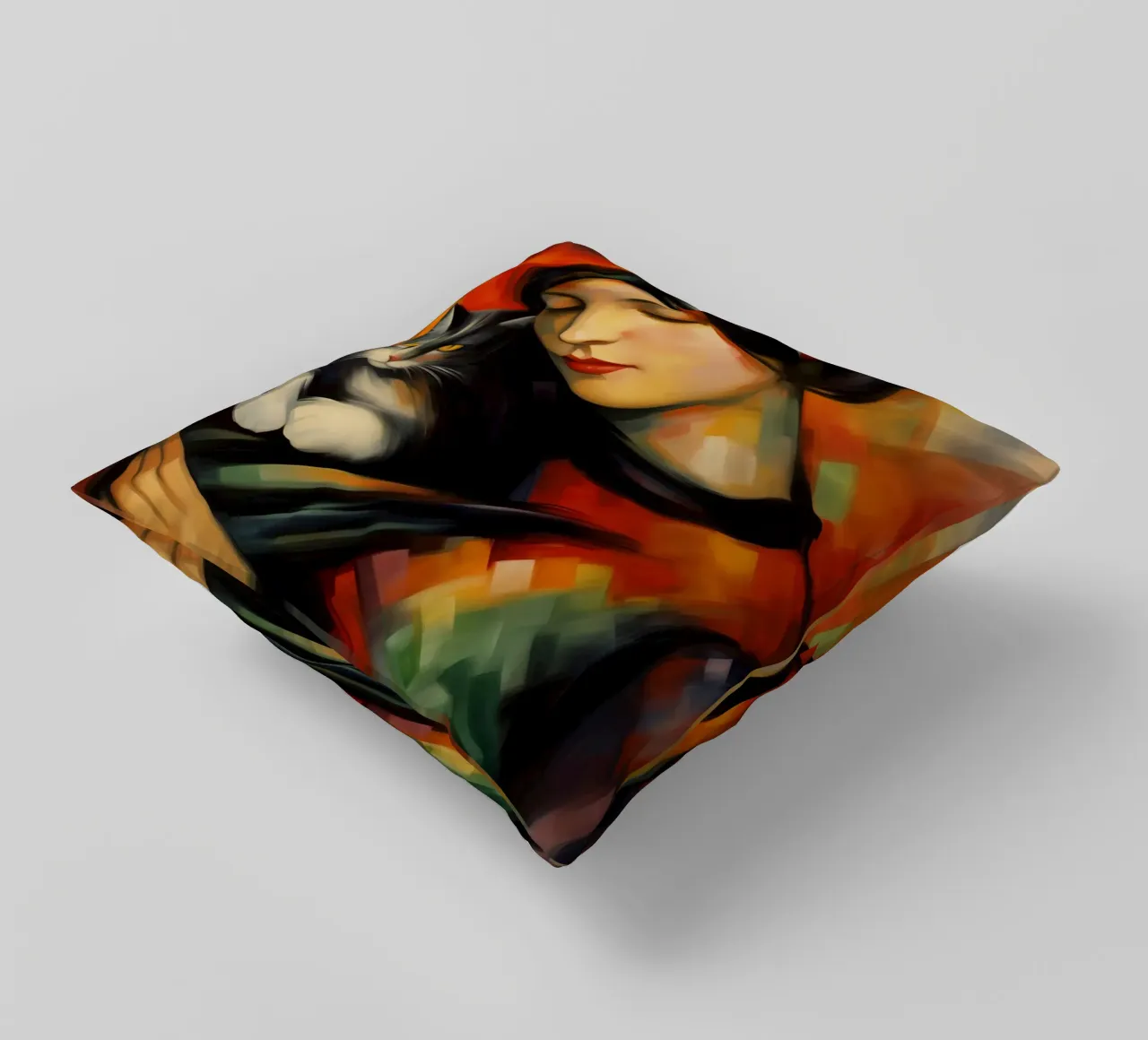 Donna con gatto | Quadro ispirato a Franz Marc cuscino da Autofocus