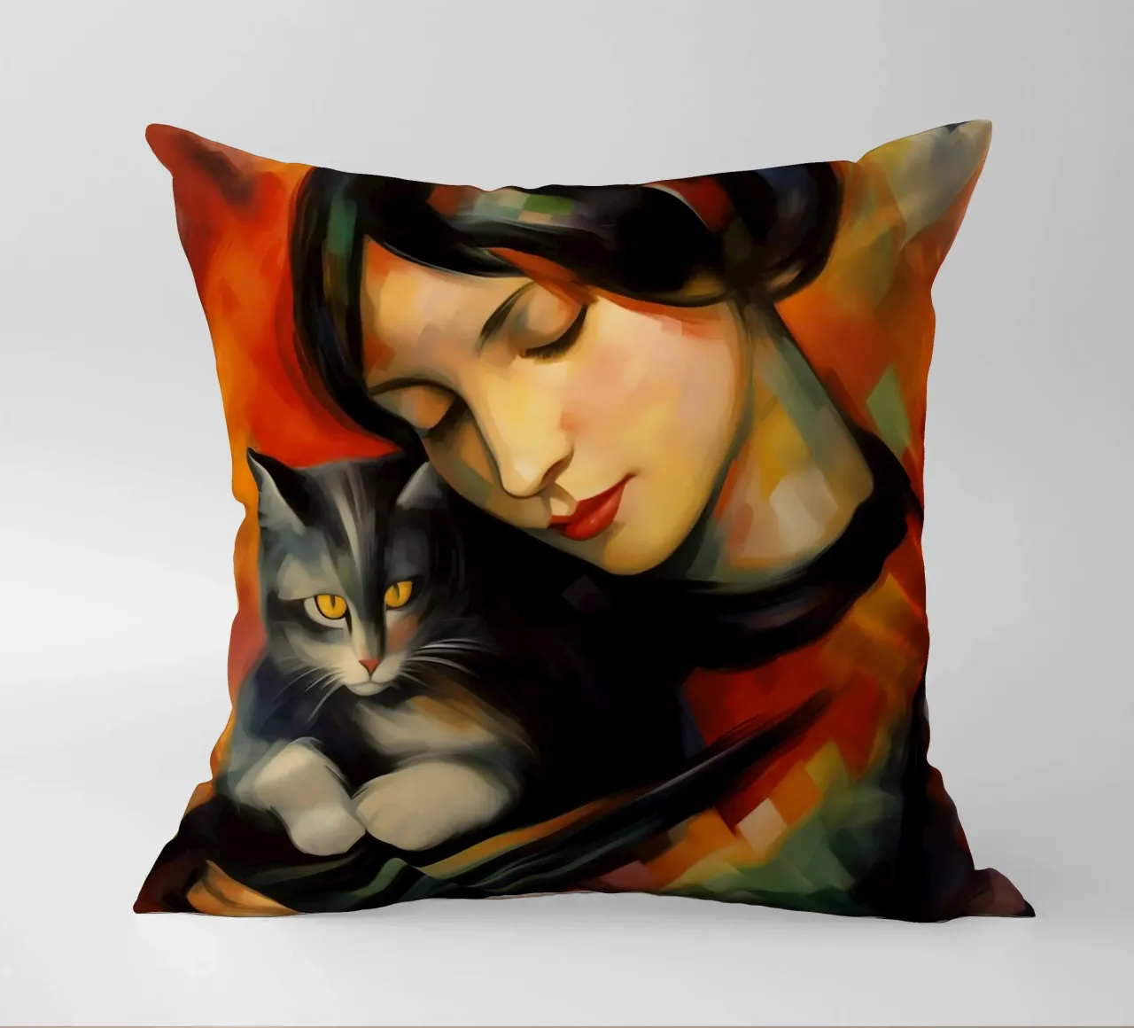 Donna con gatto | Quadro ispirato a Franz Marc cuscino da Autofocus