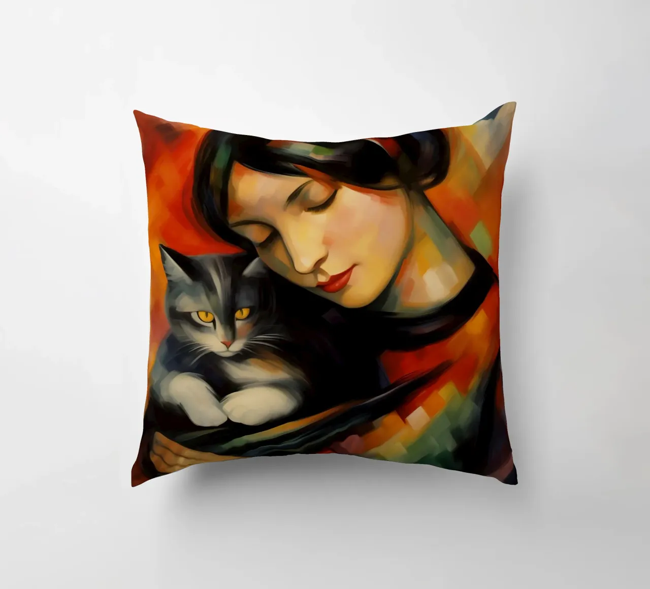 Donna con gatto | Quadro ispirato a Franz Marc cuscino da Autofocus