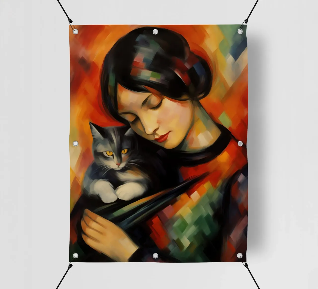 Donna con gatto | Quadro ispirato a Franz Marc telo in pvc da Autofocus