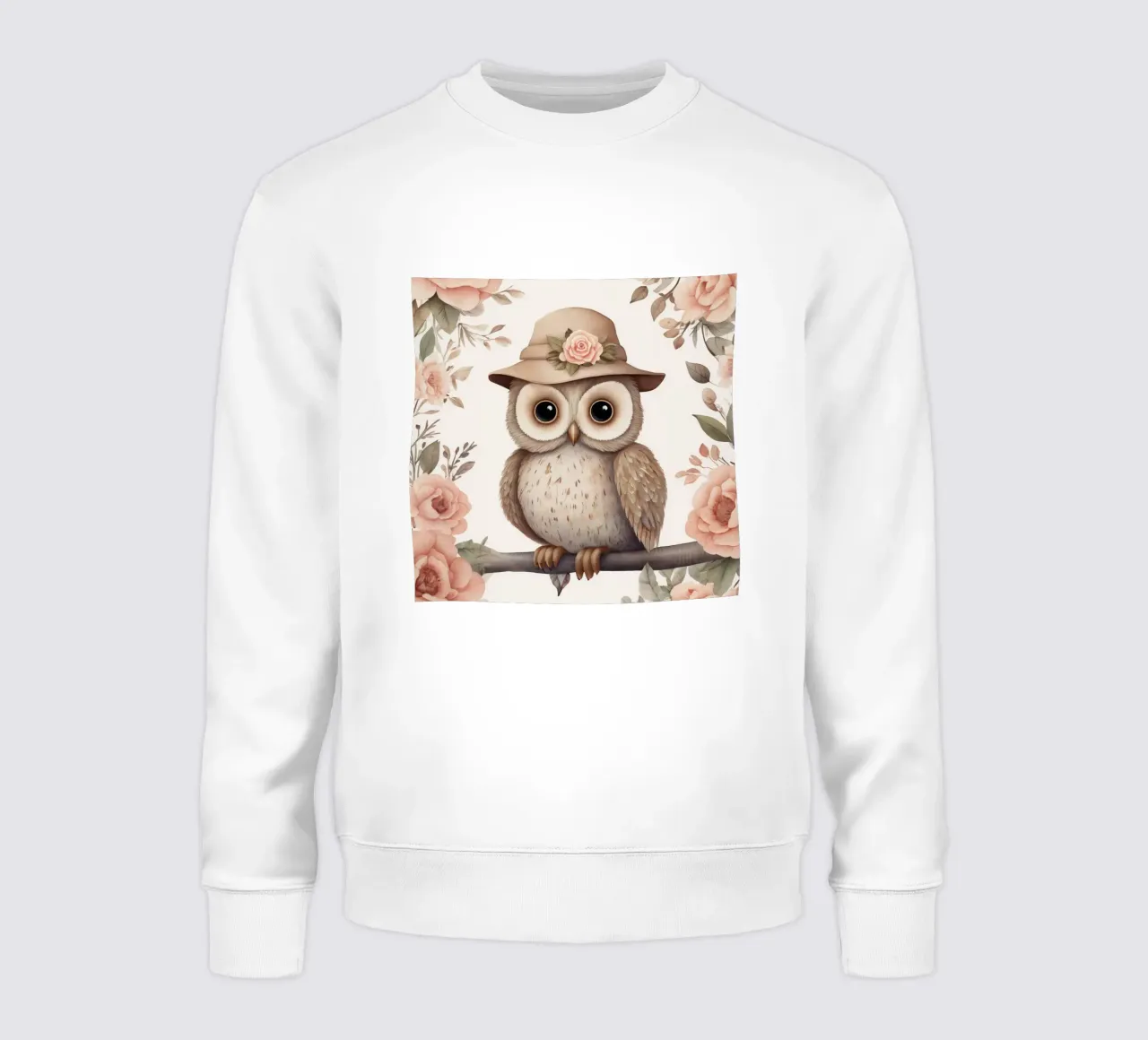 Illustrazione di un gufo sul ramo di un albero che indossa un cappello felpa da ARTVI-SHOP