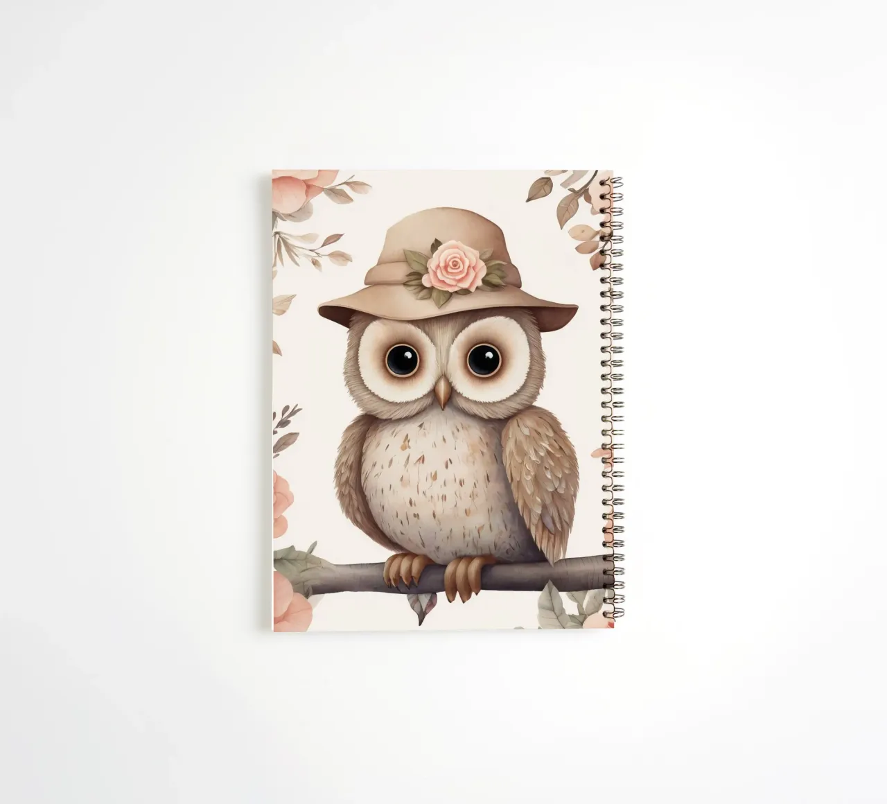 Illustration of an owl on a tree branch wearing a hat spiral notebook by 🎁 ARTVI-SHOP