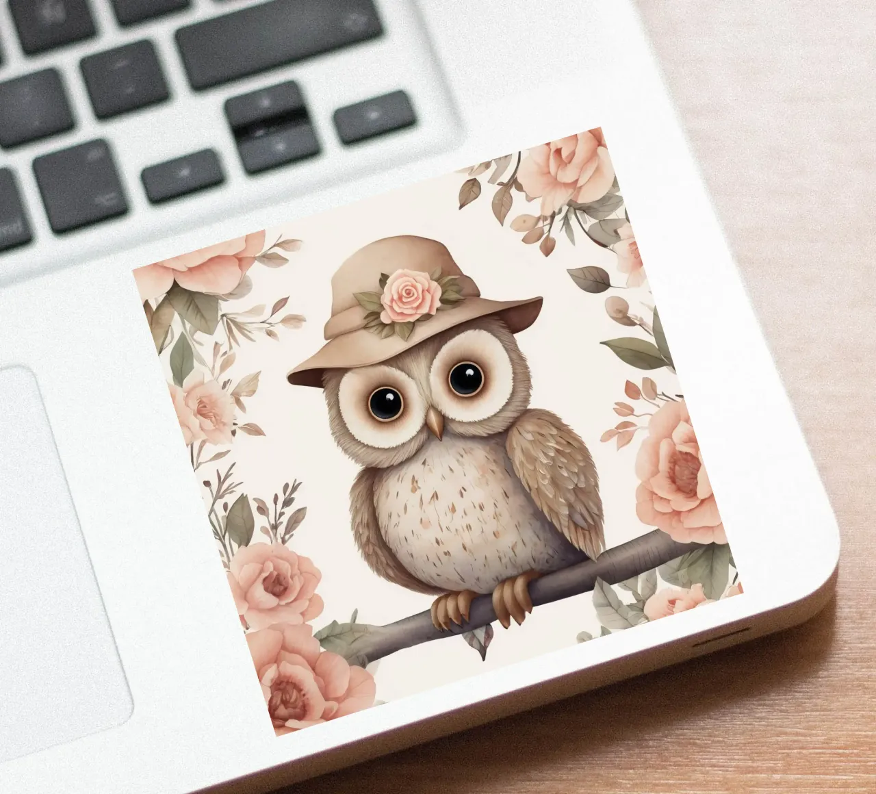 Illustrazione di un gufo sul ramo di un albero che indossa un cappello adesivo da 🎁 ARTVI-SHOP