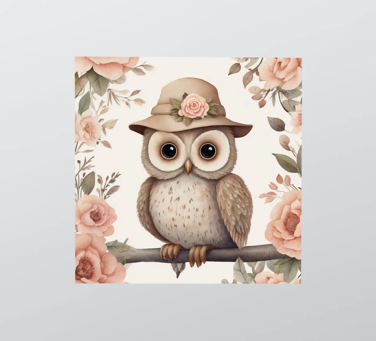 Illustrazione di un gufo sul ramo di un albero che indossa un cappello adesivo da 🎁 ARTVI-SHOP