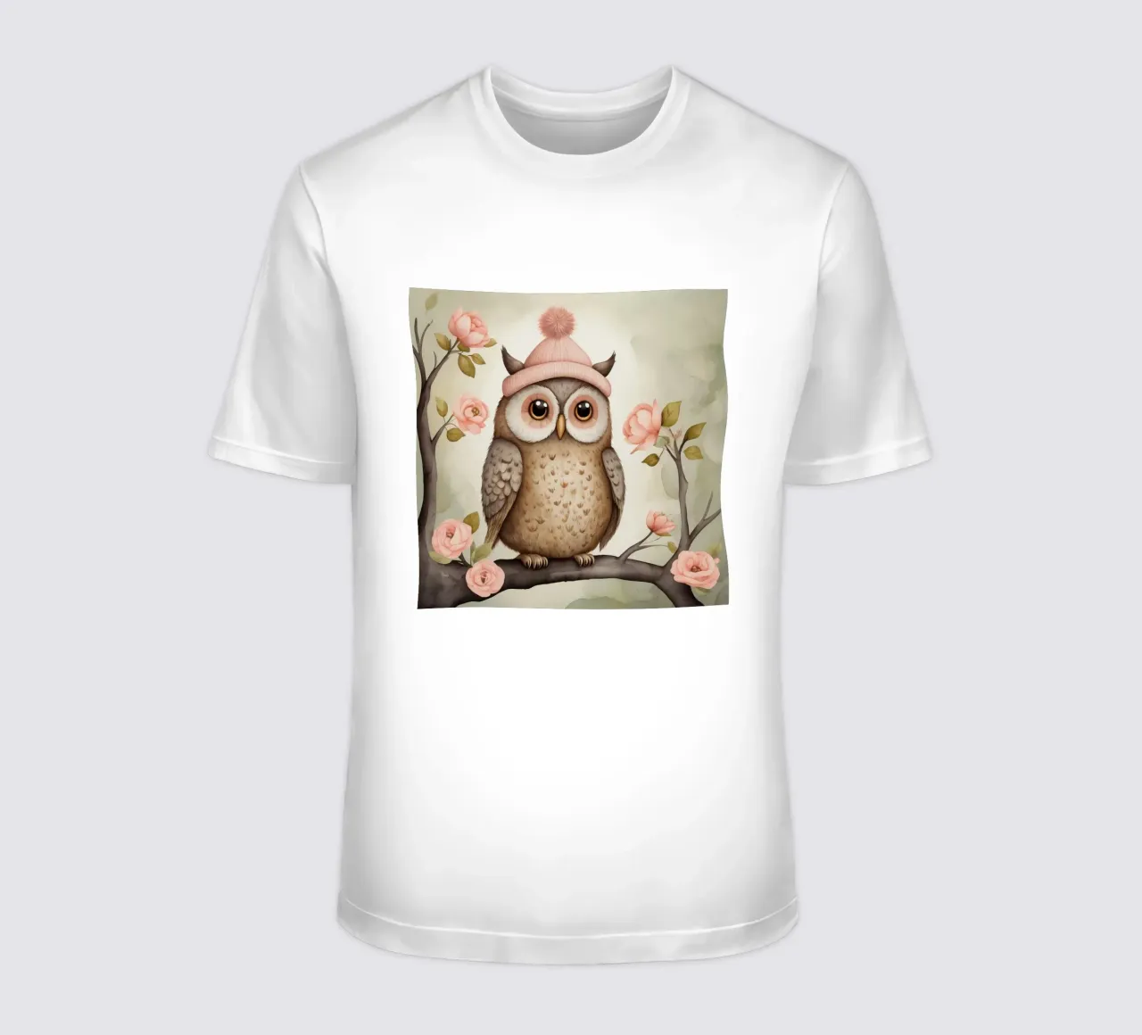 Illustrazione di un gufo sul ramo di un albero che indossa un cappello t-shirt da ARTVI-SHOP