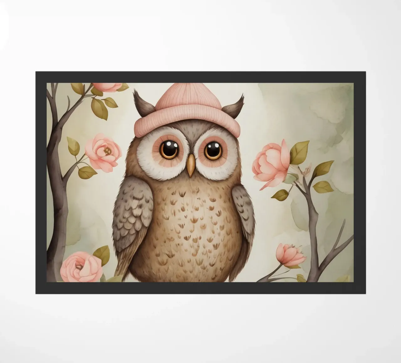 Illustrazione di un gufo sul ramo di un albero che indossa un cappello zerbino da ARTVI-SHOP