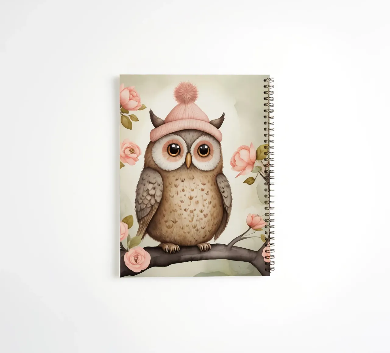 Illustration of an owl on a tree branch wearing a hat spiral notebook by 🎁 ARTVI-SHOP