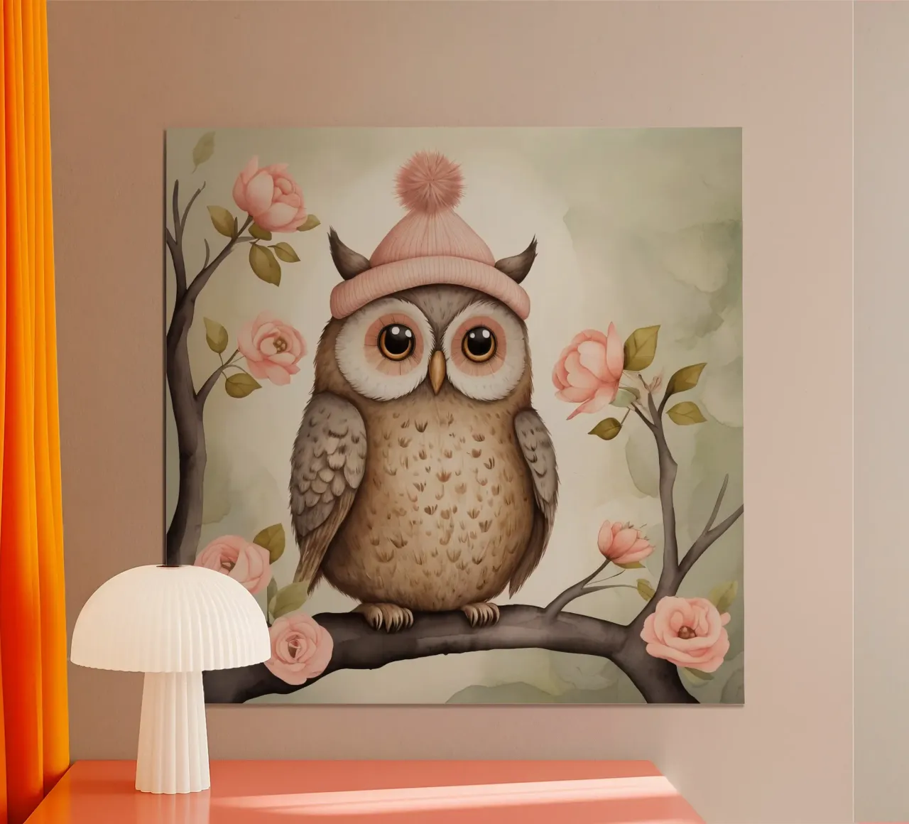Illustrazione di un gufo sul ramo di un albero che indossa un cappello carta hahnemühle da ARTVI-SHOP