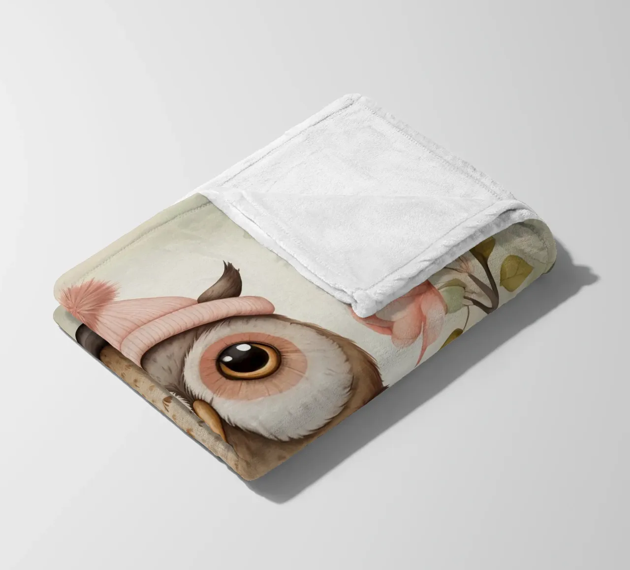 Illustrazione di un gufo sul ramo di un albero che indossa un cappello coperta in pile da ARTVI-SHOP