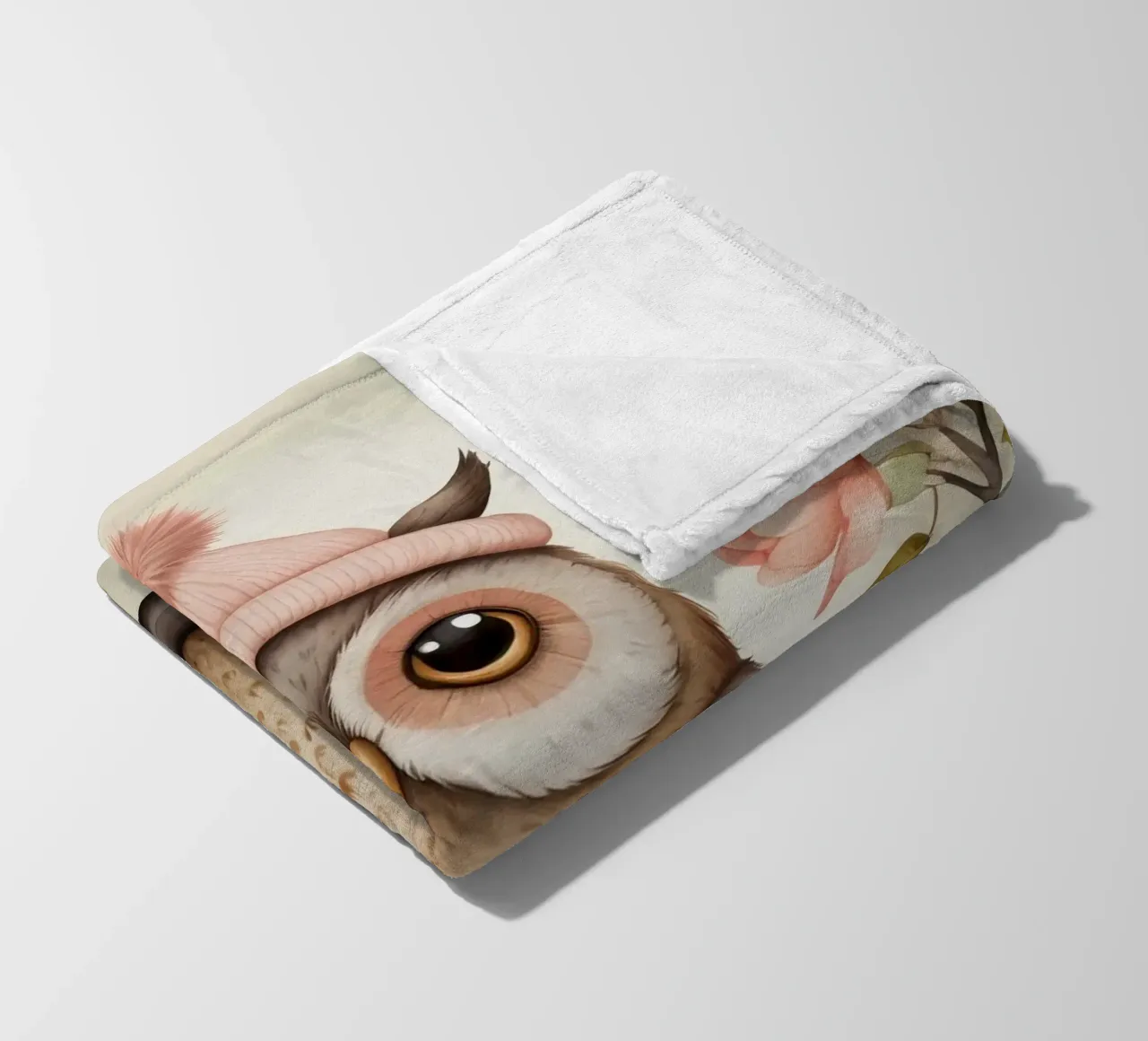 Illustrazione di un gufo sul ramo di un albero che indossa un cappello coperta in pile da ARTVI-SHOP