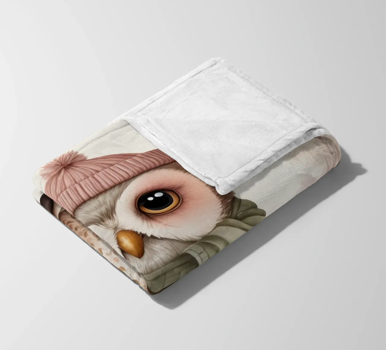 Illustrazione di un gufo sul ramo di un albero che indossa un cappello coperta in pile da ARTVI-SHOP