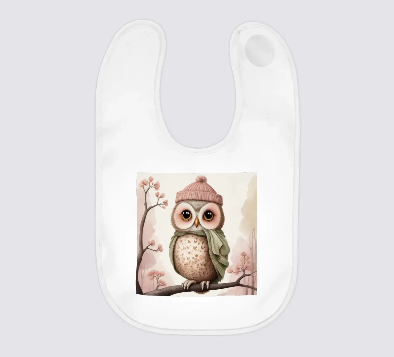 Illustrazione di un gufo sul ramo di un albero che indossa un cappello bavaglino da ARTVI-SHOP