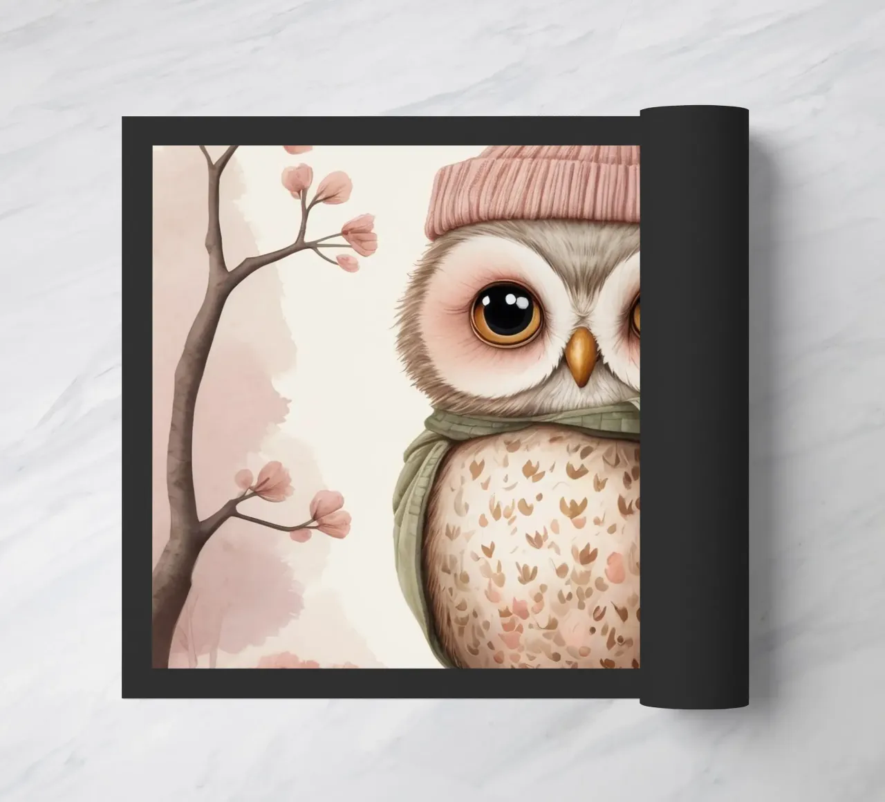 Illustrazione di un gufo sul ramo di un albero che indossa un cappello zerbino da ARTVI-SHOP