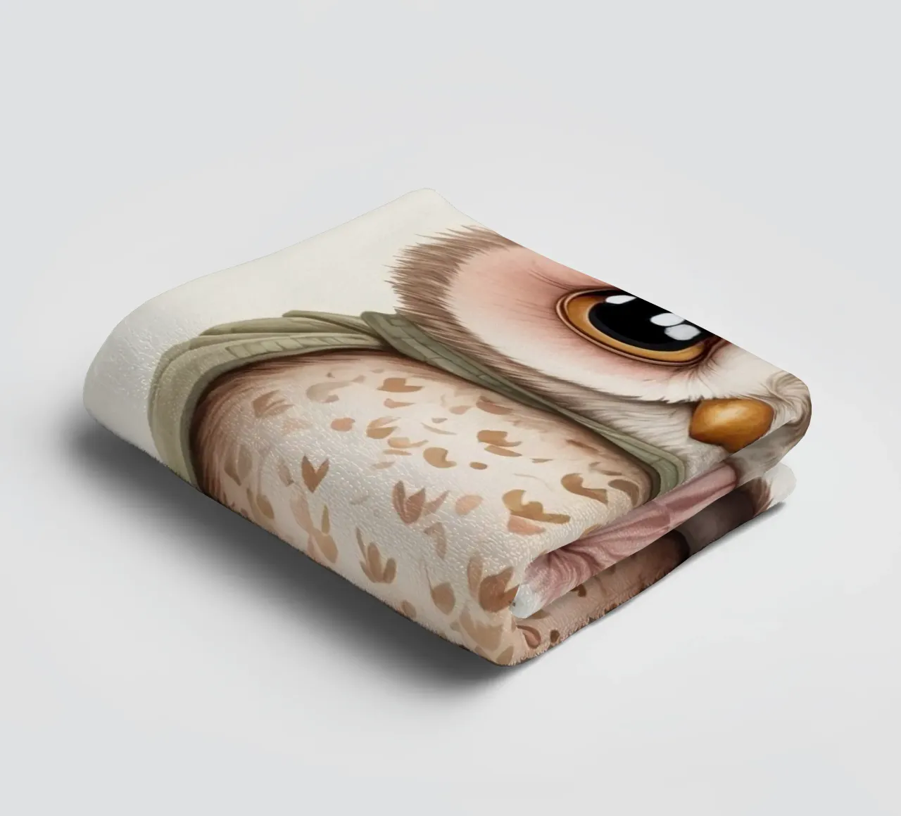 Illustrazione di un gufo sul ramo di un albero che indossa un cappello asciugamano da bagno da ARTVI-SHOP
