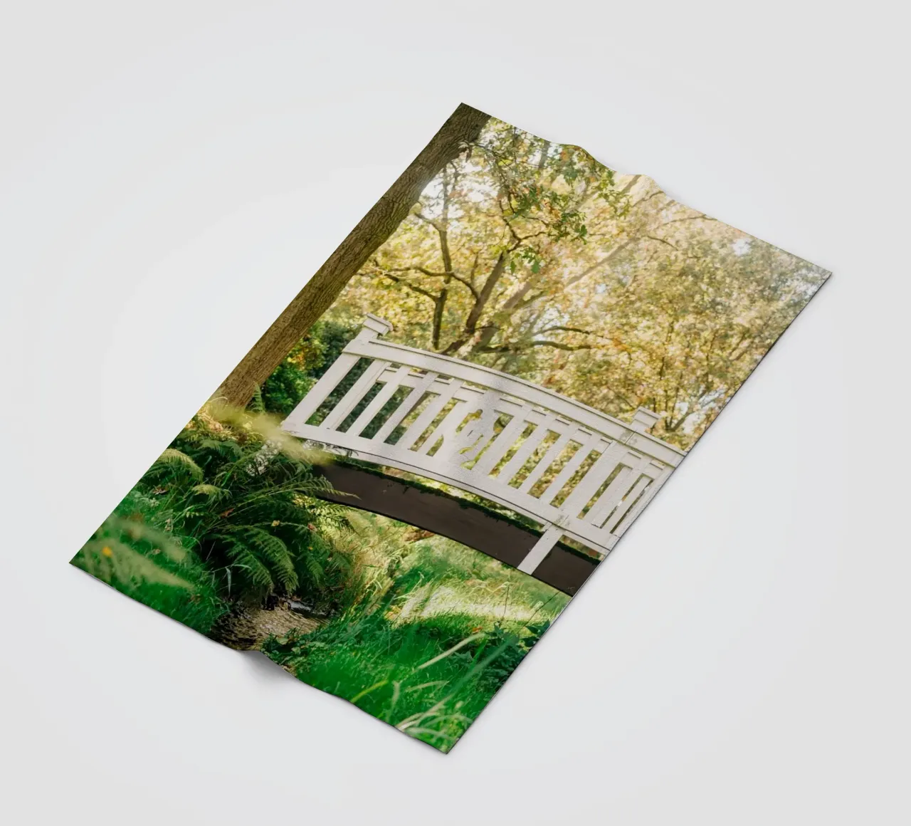 White bridge in the forest - summer idyll by the stream fleece blanket by Bold and Retro