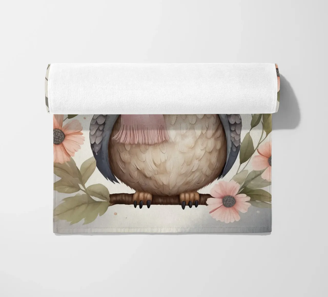Illustration of an owl on a tree branch wearing a hat telo mare da ARTVI-SHOP