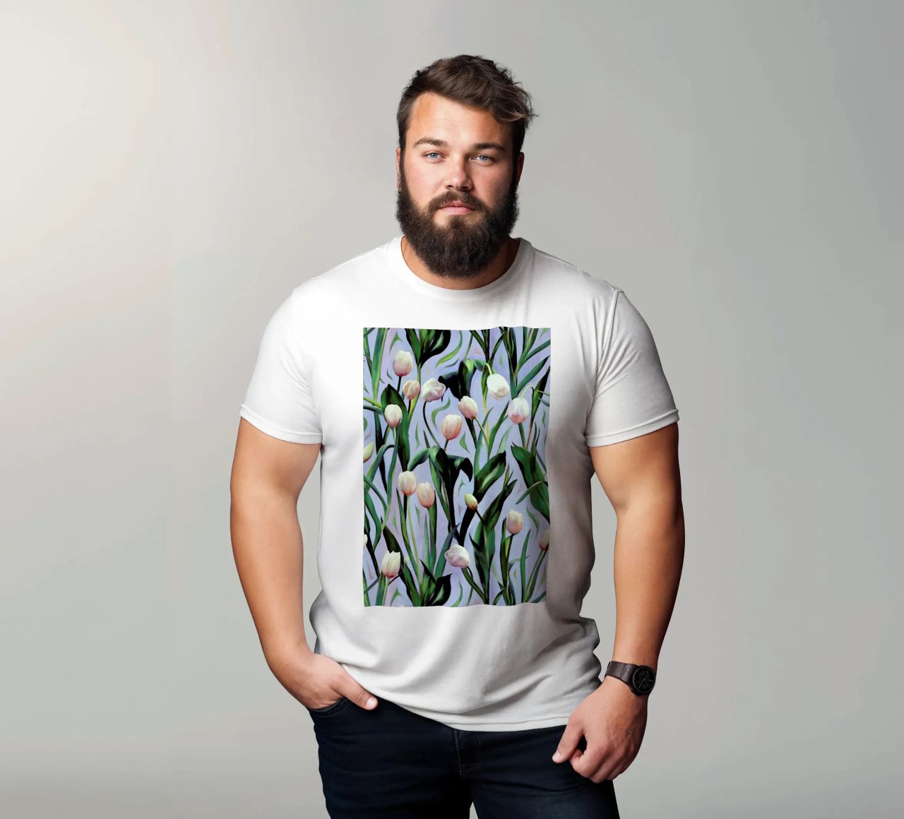 Waiting On The Blooming – Tulip Pattern t-shirt da Micklyn Le Feuvre