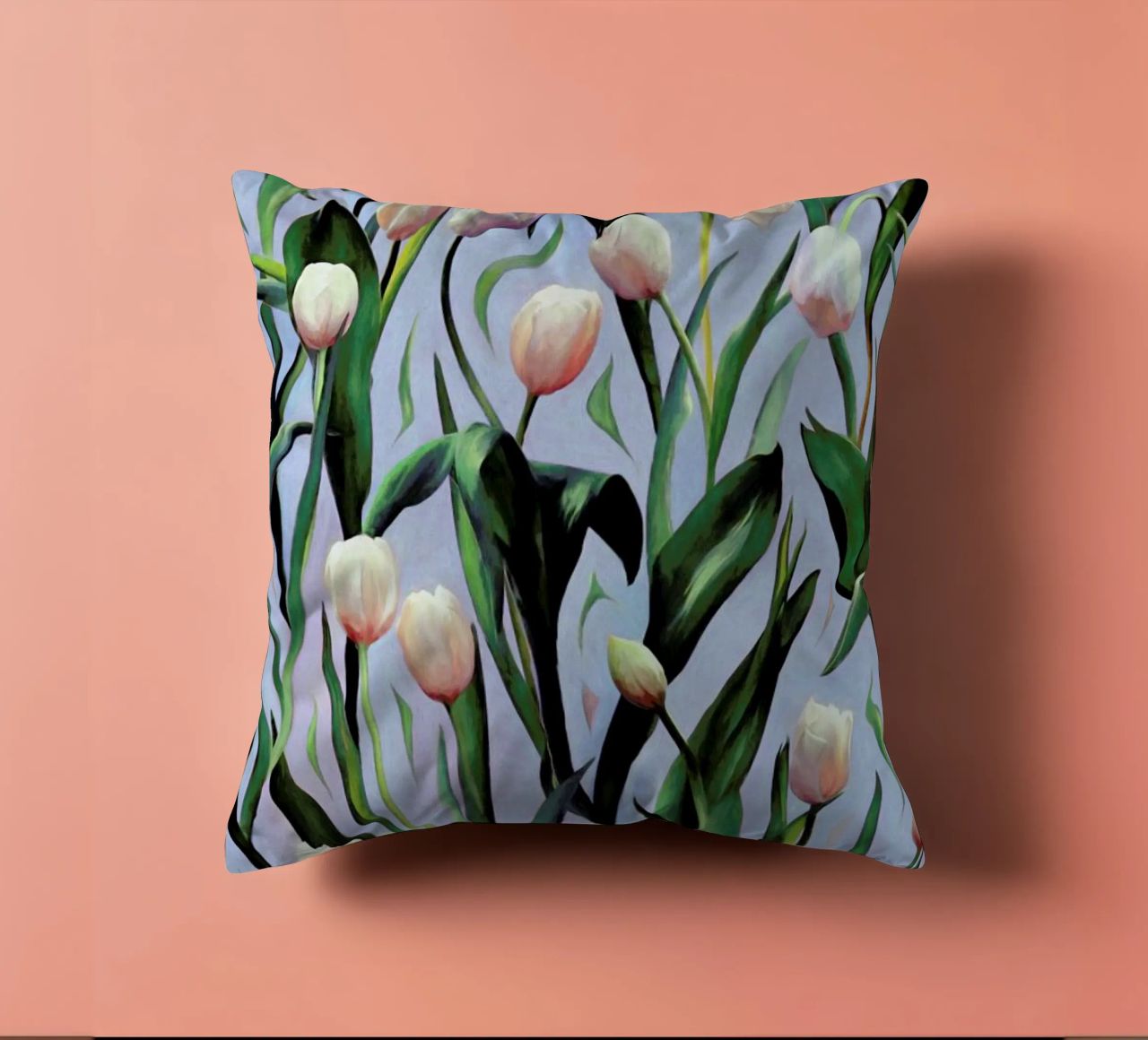 Waiting On The Blooming – Tulip Pattern cuscino da Micklyn Le Feuvre