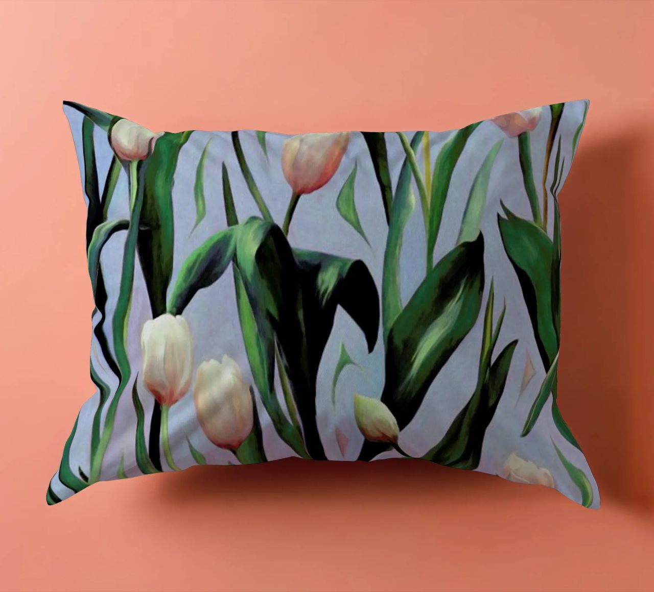 Waiting On The Blooming – Tulip Pattern cuscino da Micklyn Le Feuvre