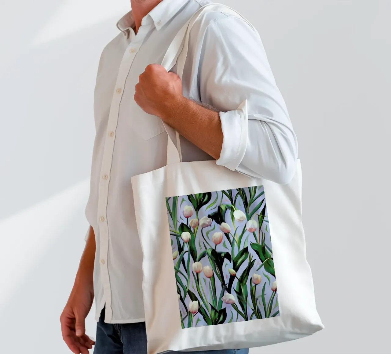 Waiting On The Blooming – Tulip Pattern borsa in juta da Micklyn Le Feuvre