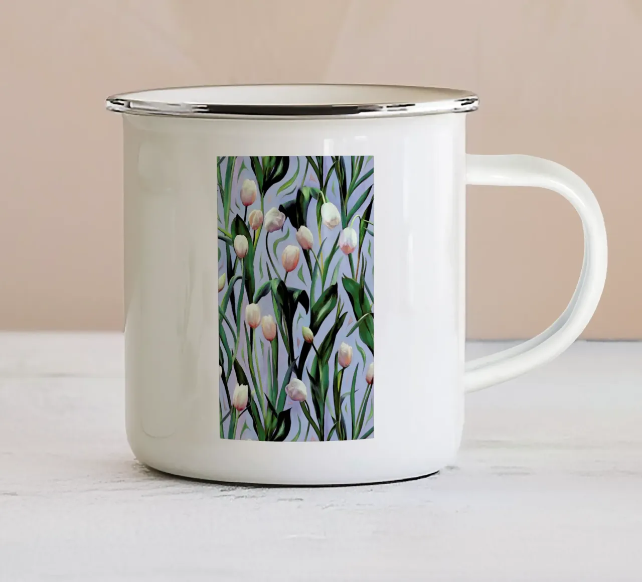 Waiting On The Blooming – Tulip Pattern mug en émail de Micklyn Le Feuvre