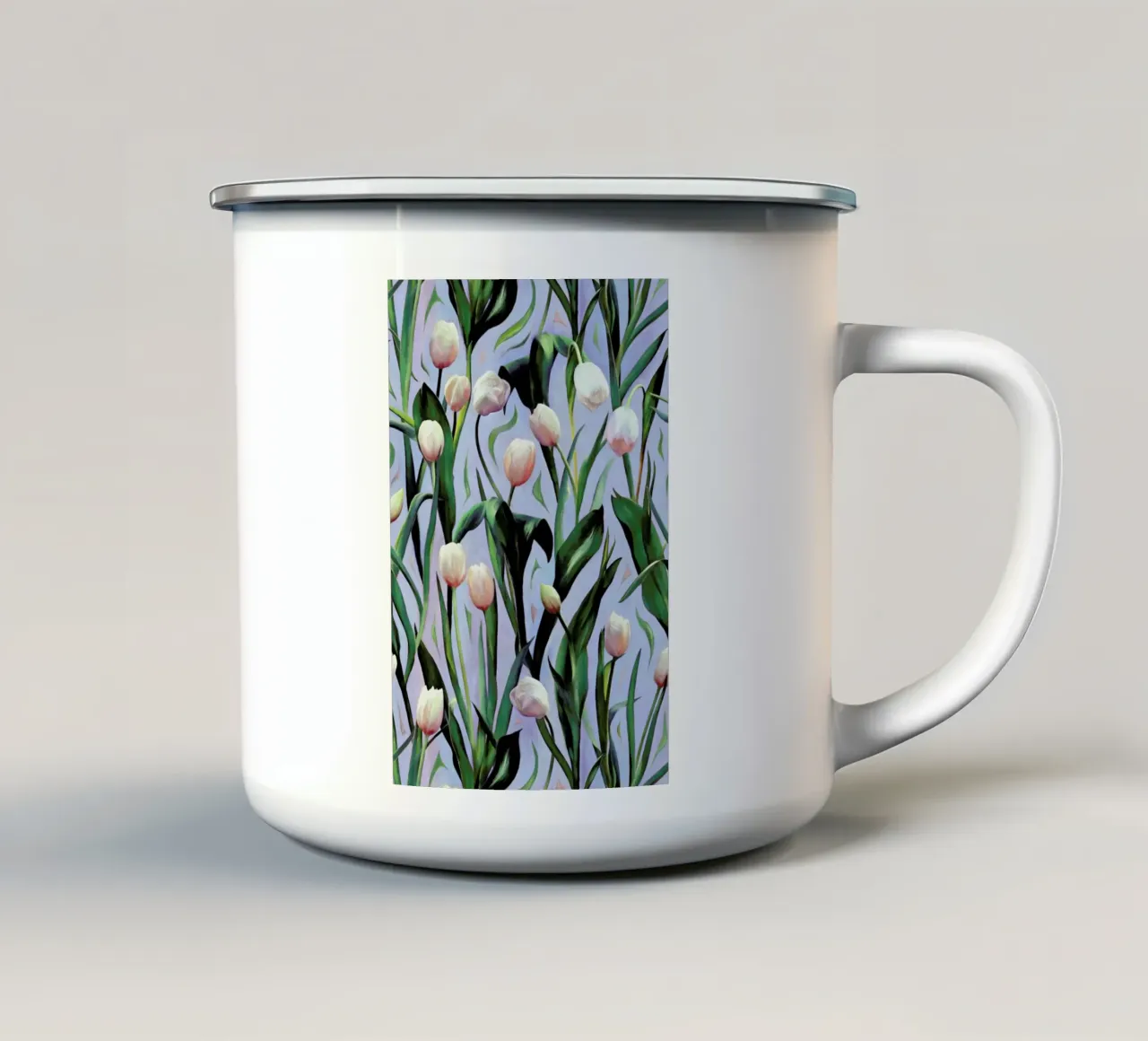 Waiting On The Blooming – Tulip Pattern Emaille Tasse von Micklyn Le Feuvre