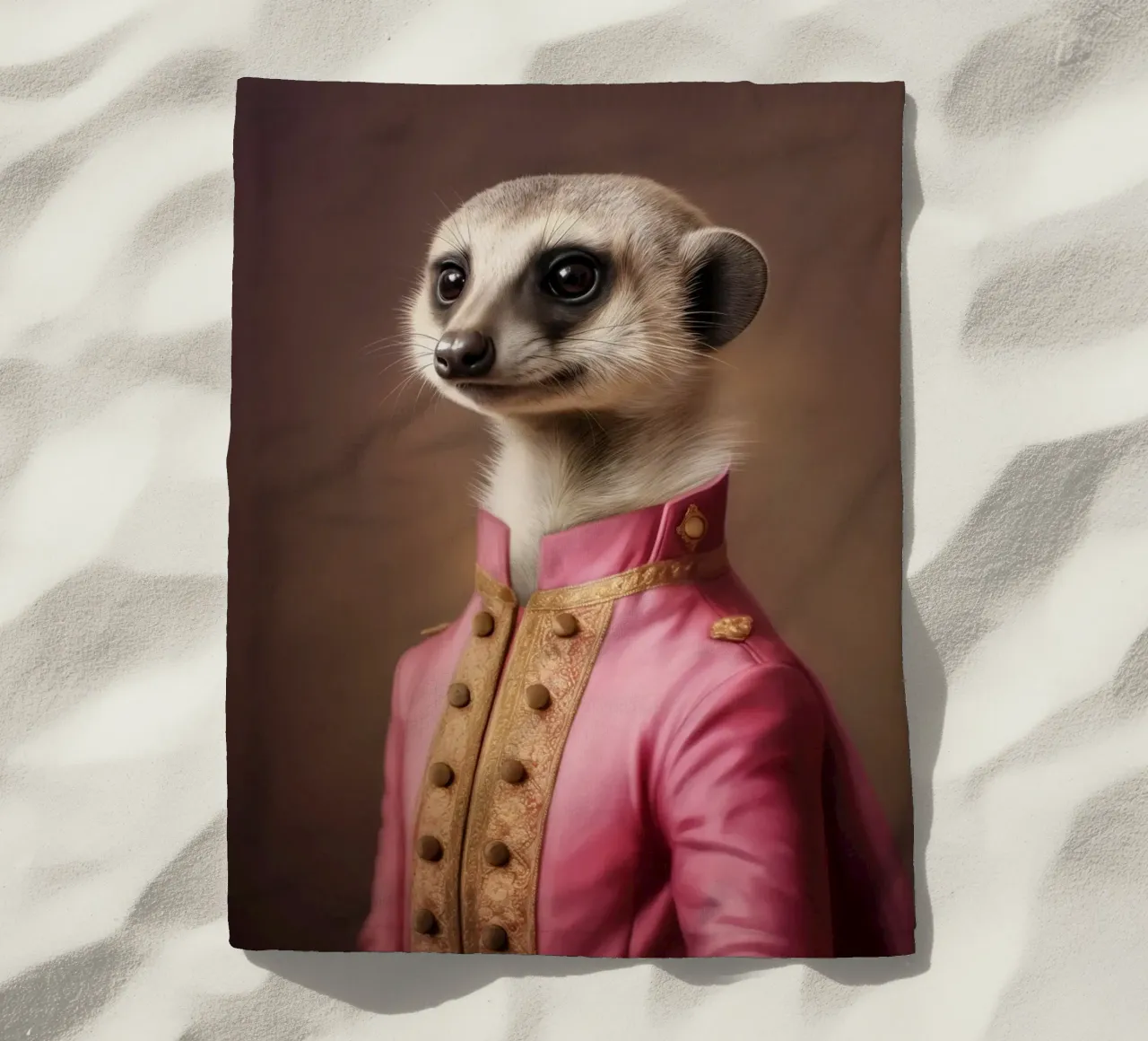 Pink meerkat painting beach towel by Carinaprint