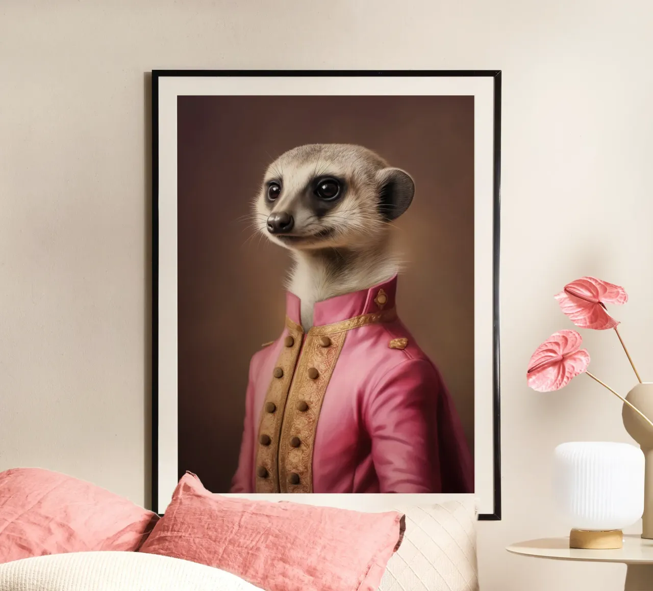 Pink meerkat painting hahnemühle by Carinaprint