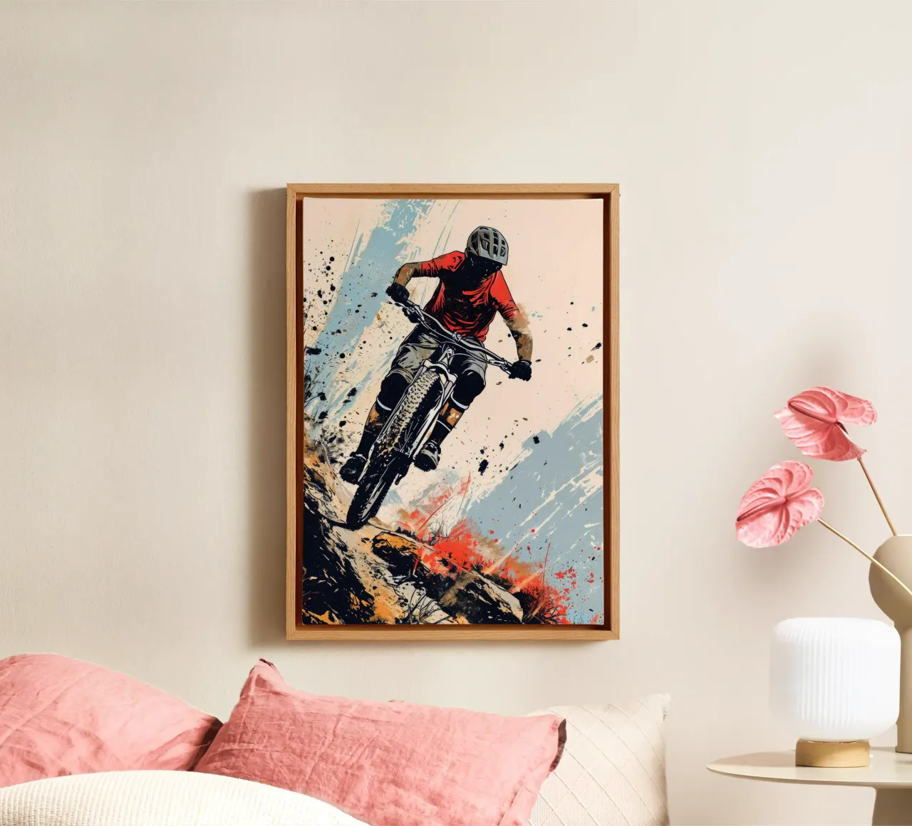 Mountain biker sport art canvas by Justyna Jaszke JBJart