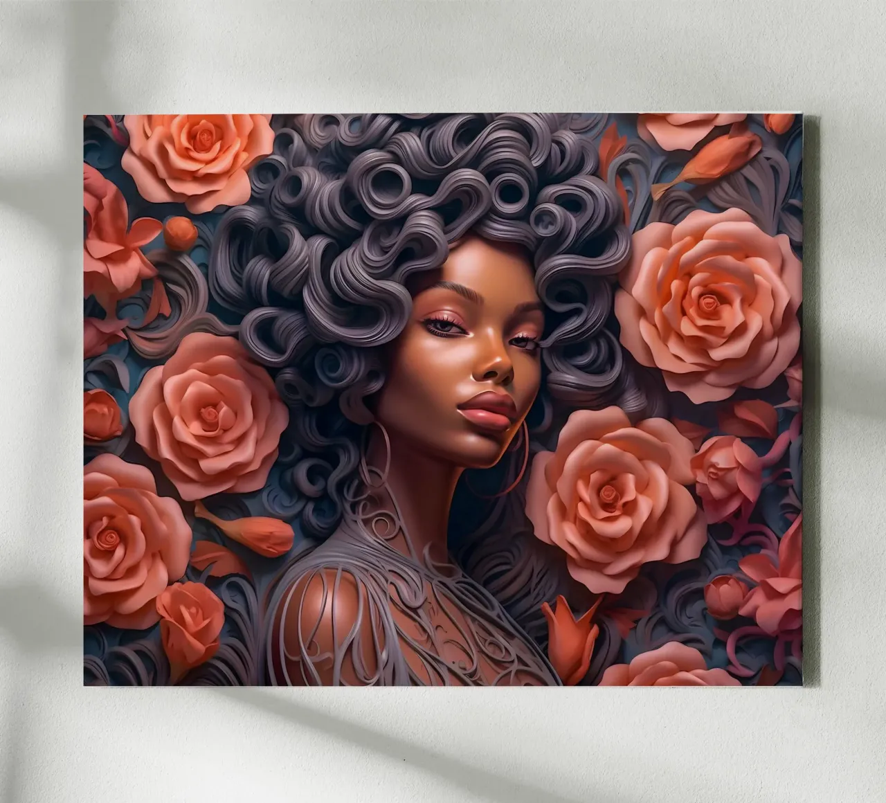 Donna con fiori n. 29 tela con Cornice a cassetta da Yaso Design & Art Women & Flowers