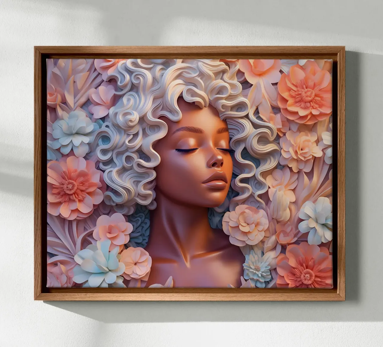 Donna con fiori no. 50 tela con Cornice a cassetta da Yaso Design & Art Women & Flowers
