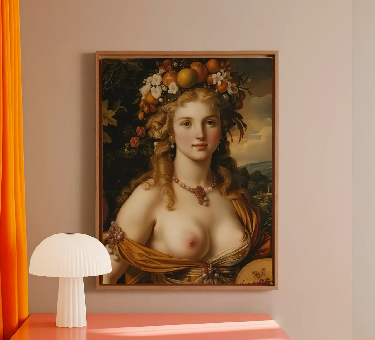 Portrait of a young woman in autumn in the style of the Old Masters canvas with Floater frame by Autofocus