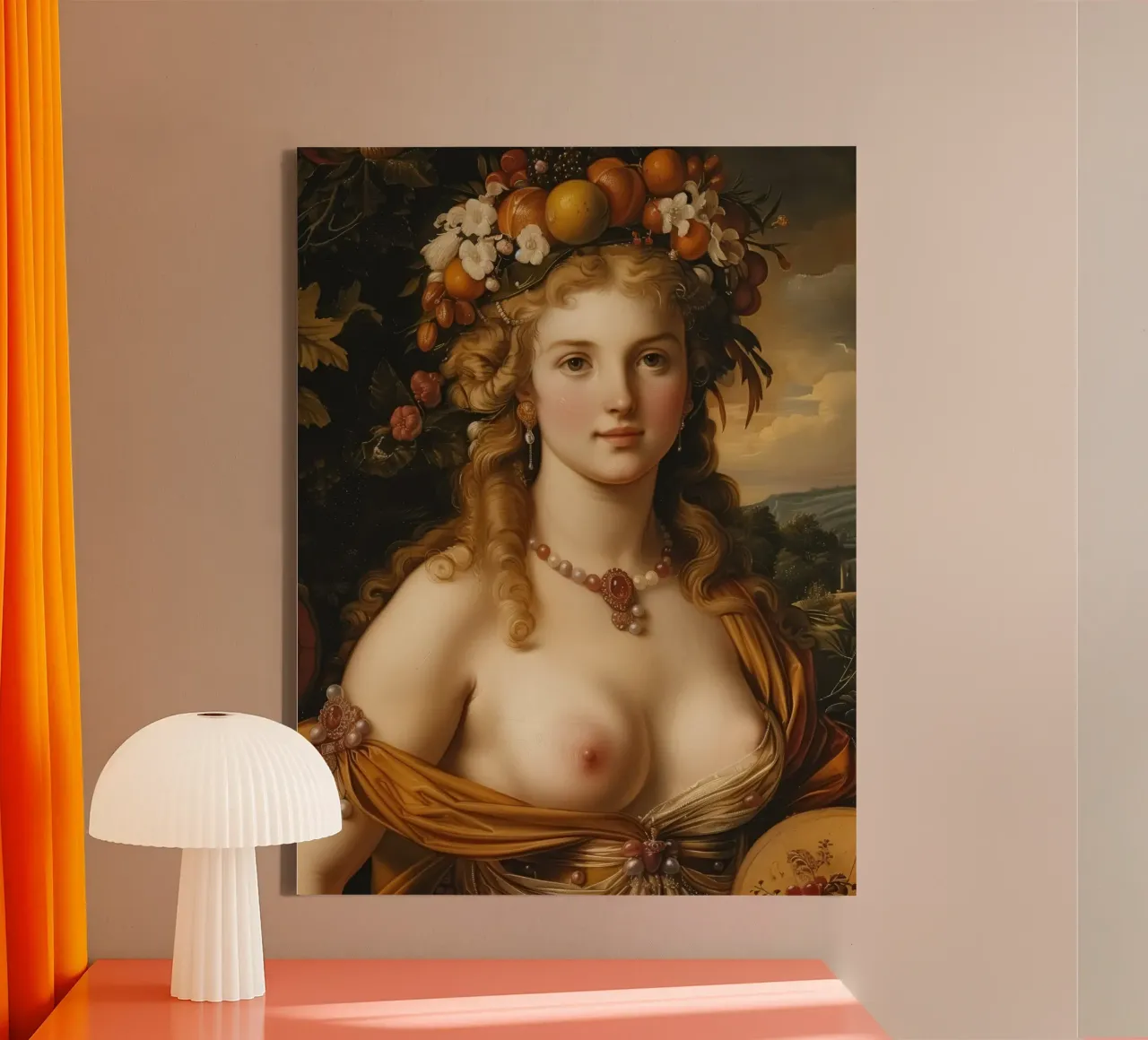 Portrait of a young woman in autumn in the style of the Old Masters canvas with Floater frame by Autofocus