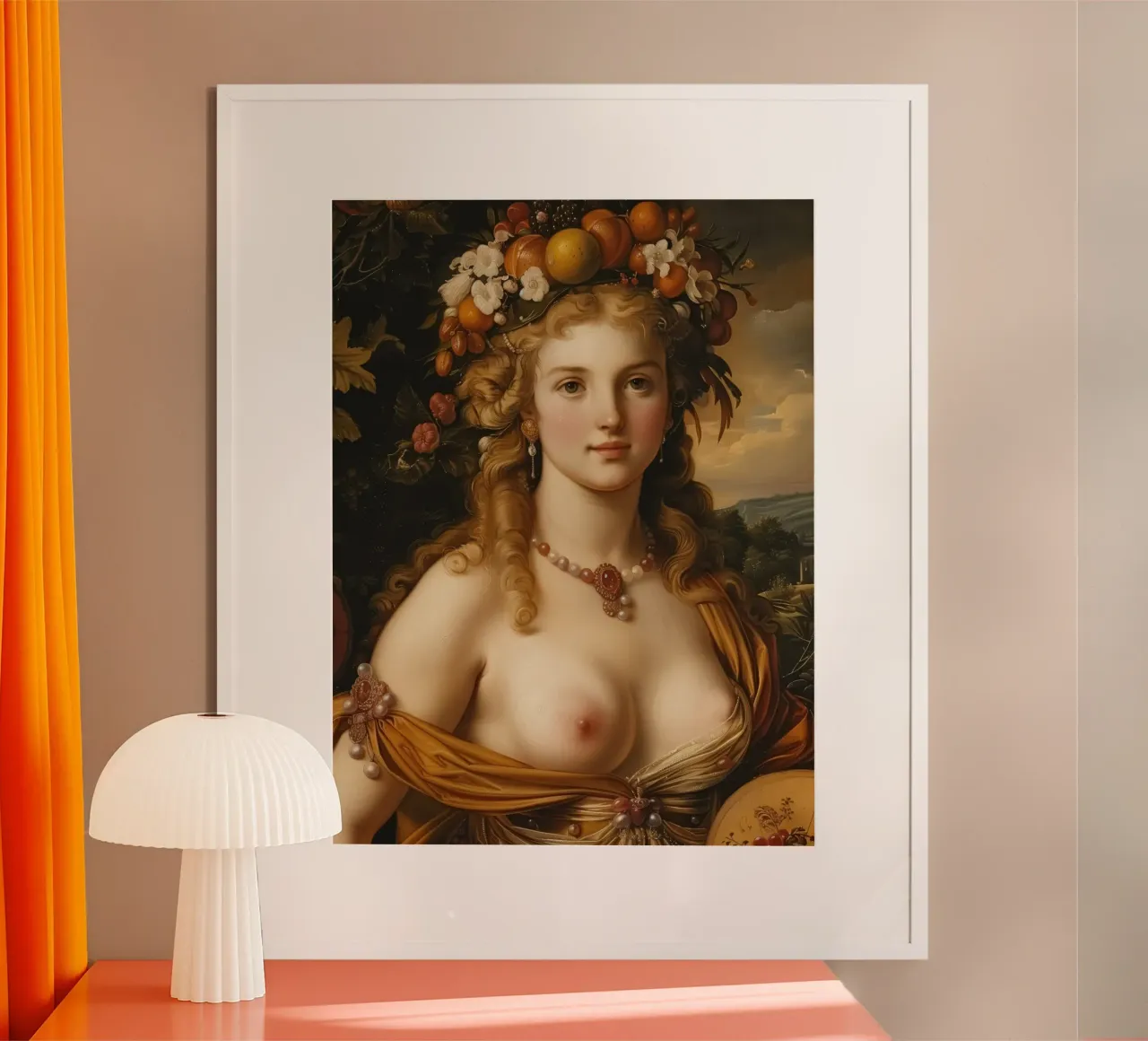 Ritratto di giovane donna in autunno nello stile degli antichi maestri poster con telaio in legno da Autofocus