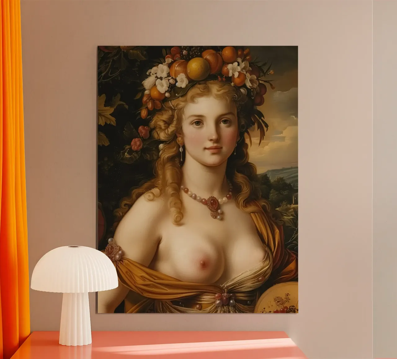 Ritratto di giovane donna in autunno nello stile degli antichi maestri poster con telaio in legno da Autofocus