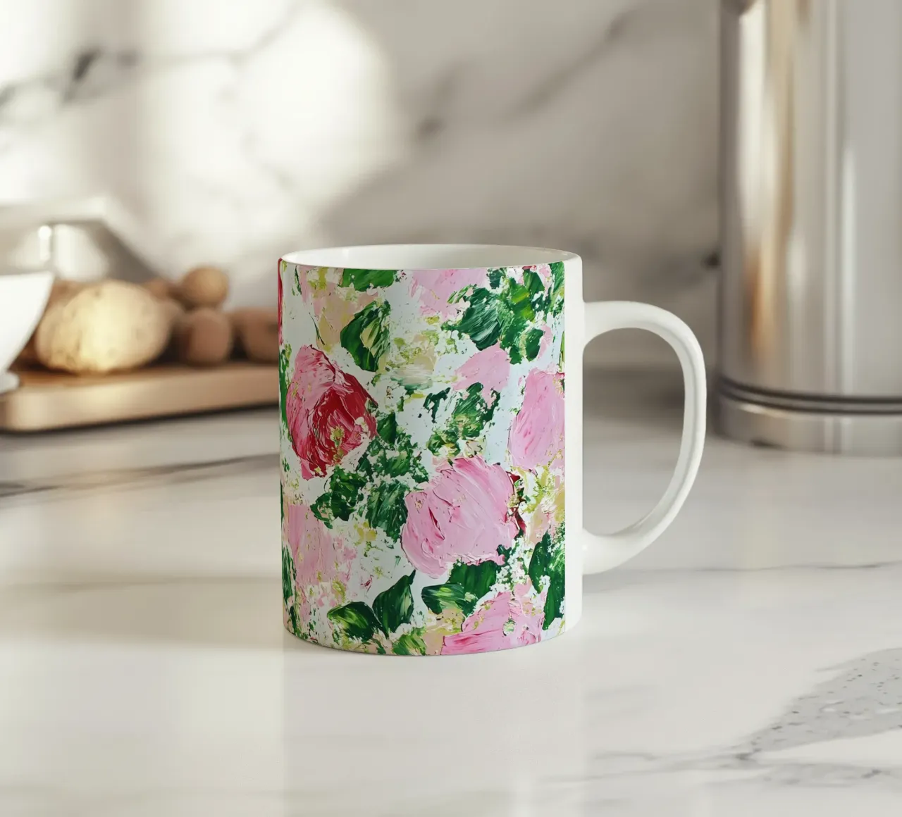 Rose astratte, rosa e verde tazza in ceramica da IamHomeStudio