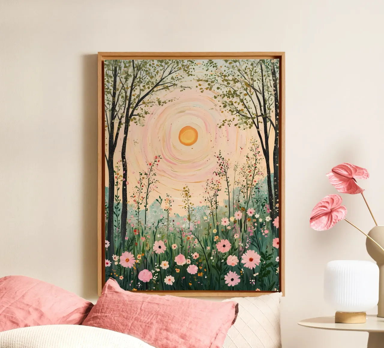 Zomer bloemenweide canvas met Baklijst van IamHomeStudio