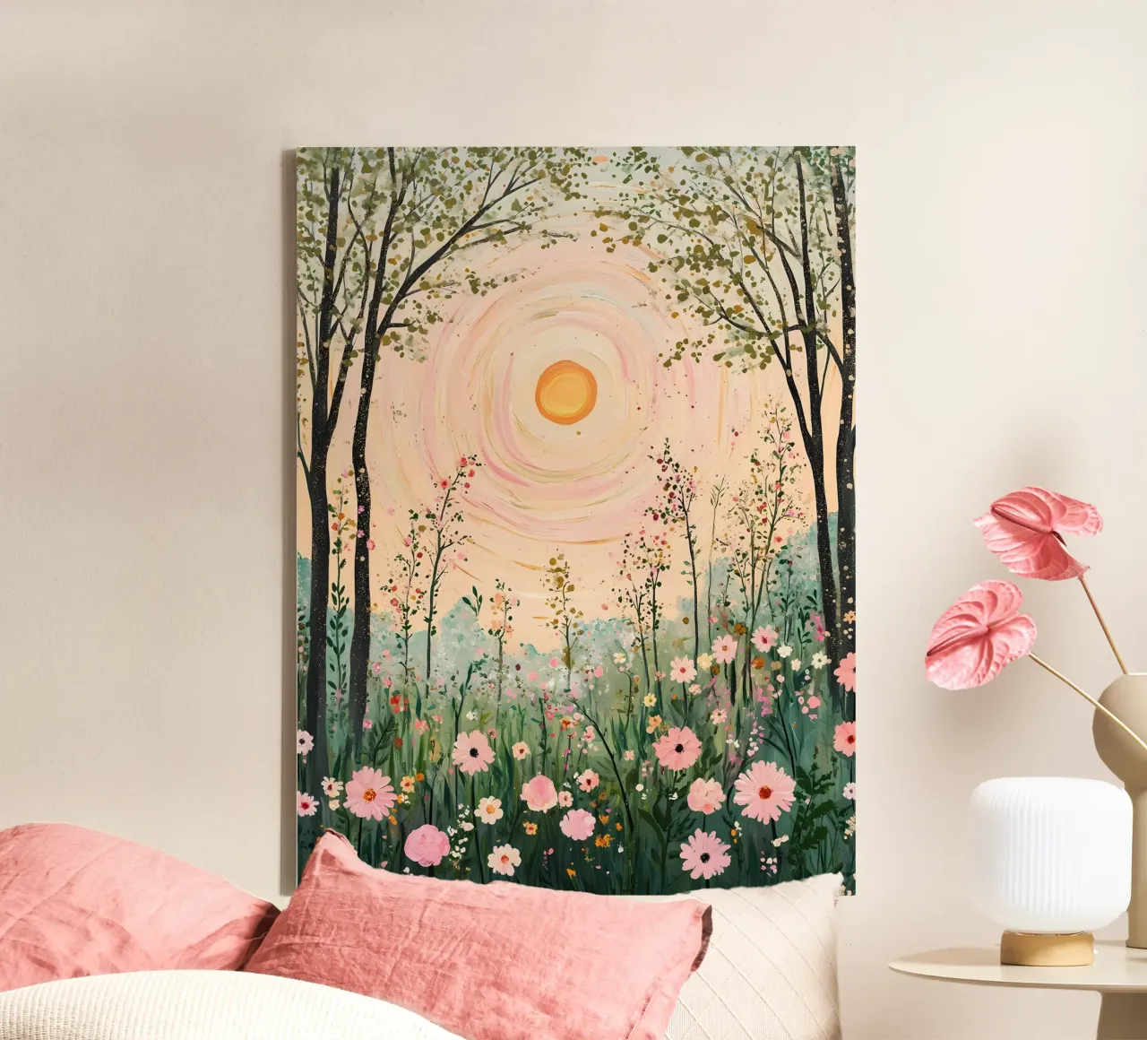 Zomer bloemenweide canvas met Baklijst van IamHomeStudio