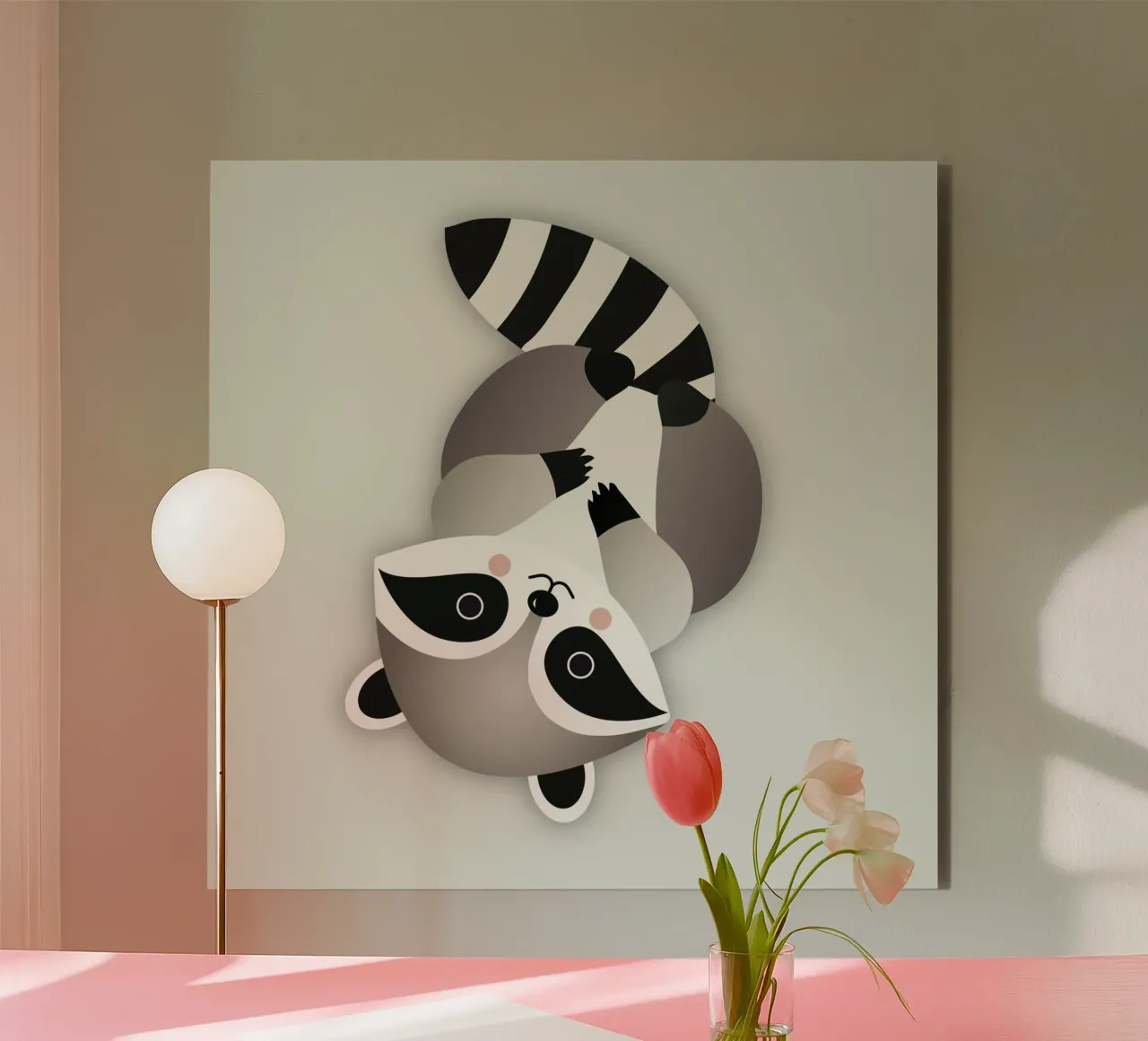 Procione giocherellone - Illustrazione animale minimalista alluminio dibond da namosh
