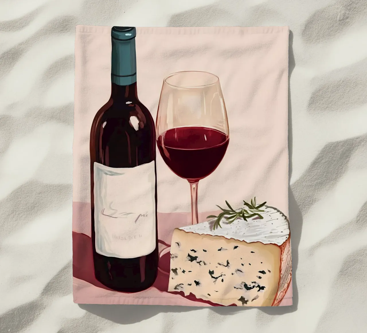 Vino e formaggio telo mare da IamHomeStudio