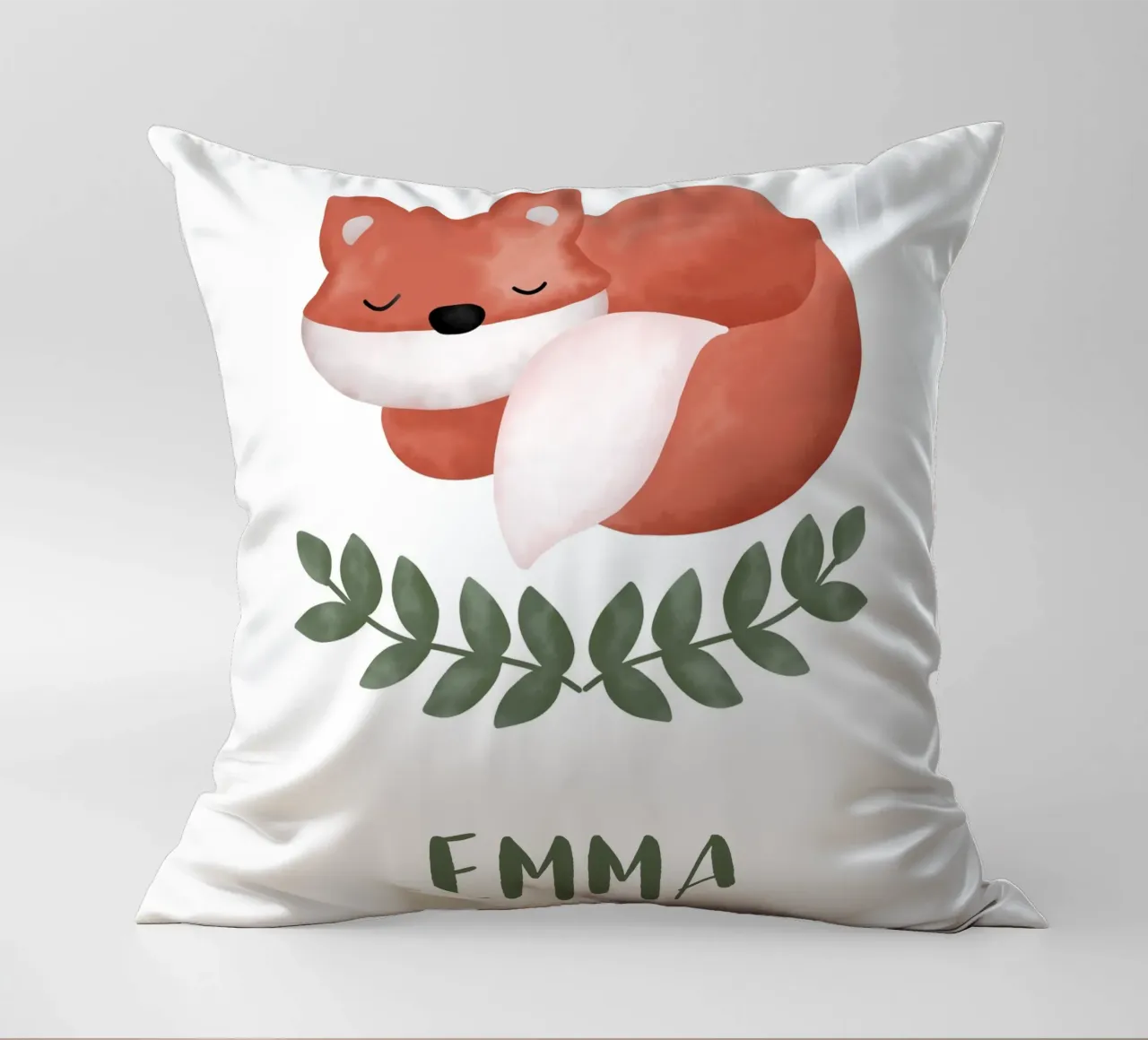 Schlafender Fuchs mit Name decorative cushion by BAINAI KIDS