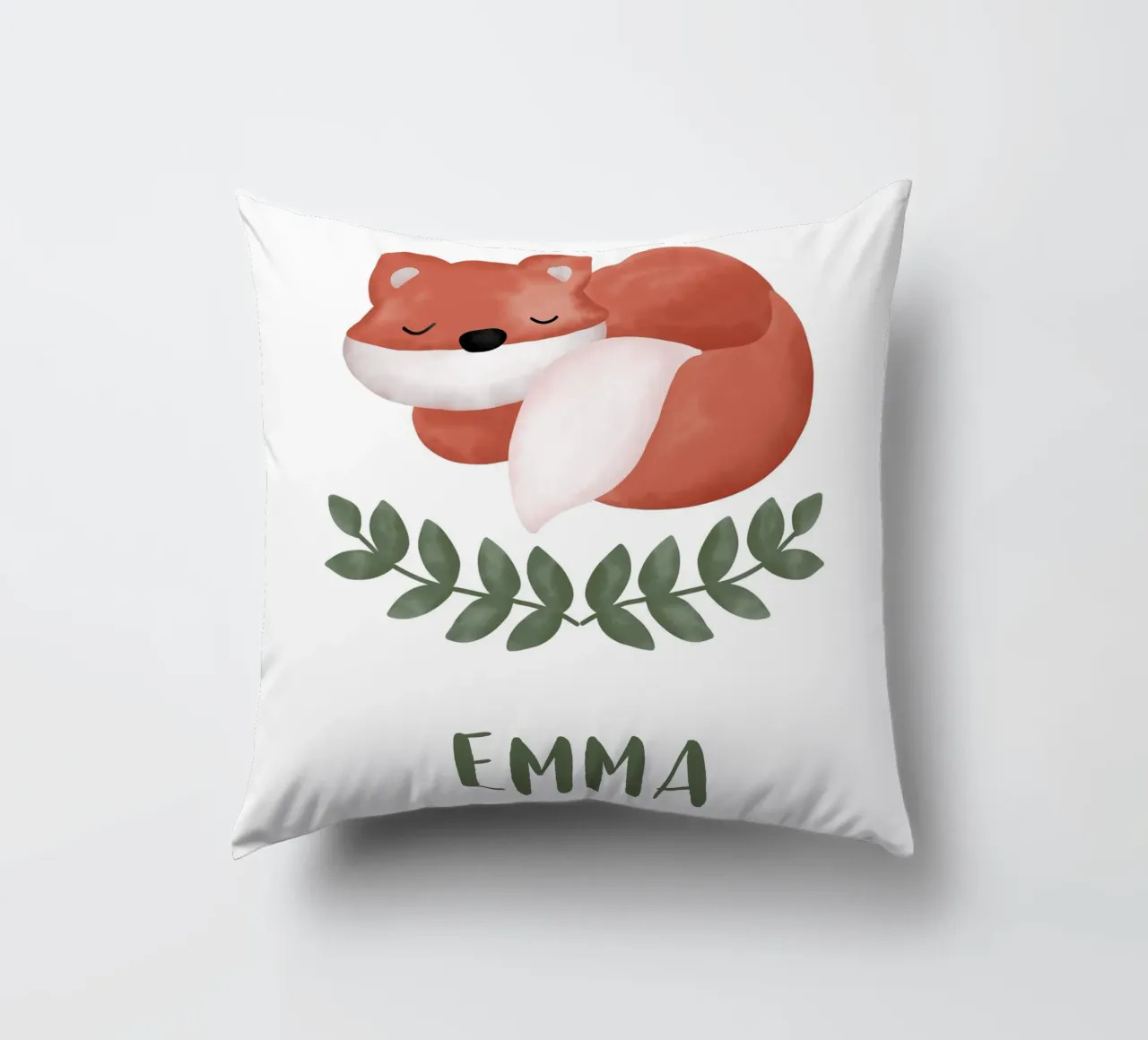 Schlafender Fuchs mit Name decorative cushion by BAINAI KIDS