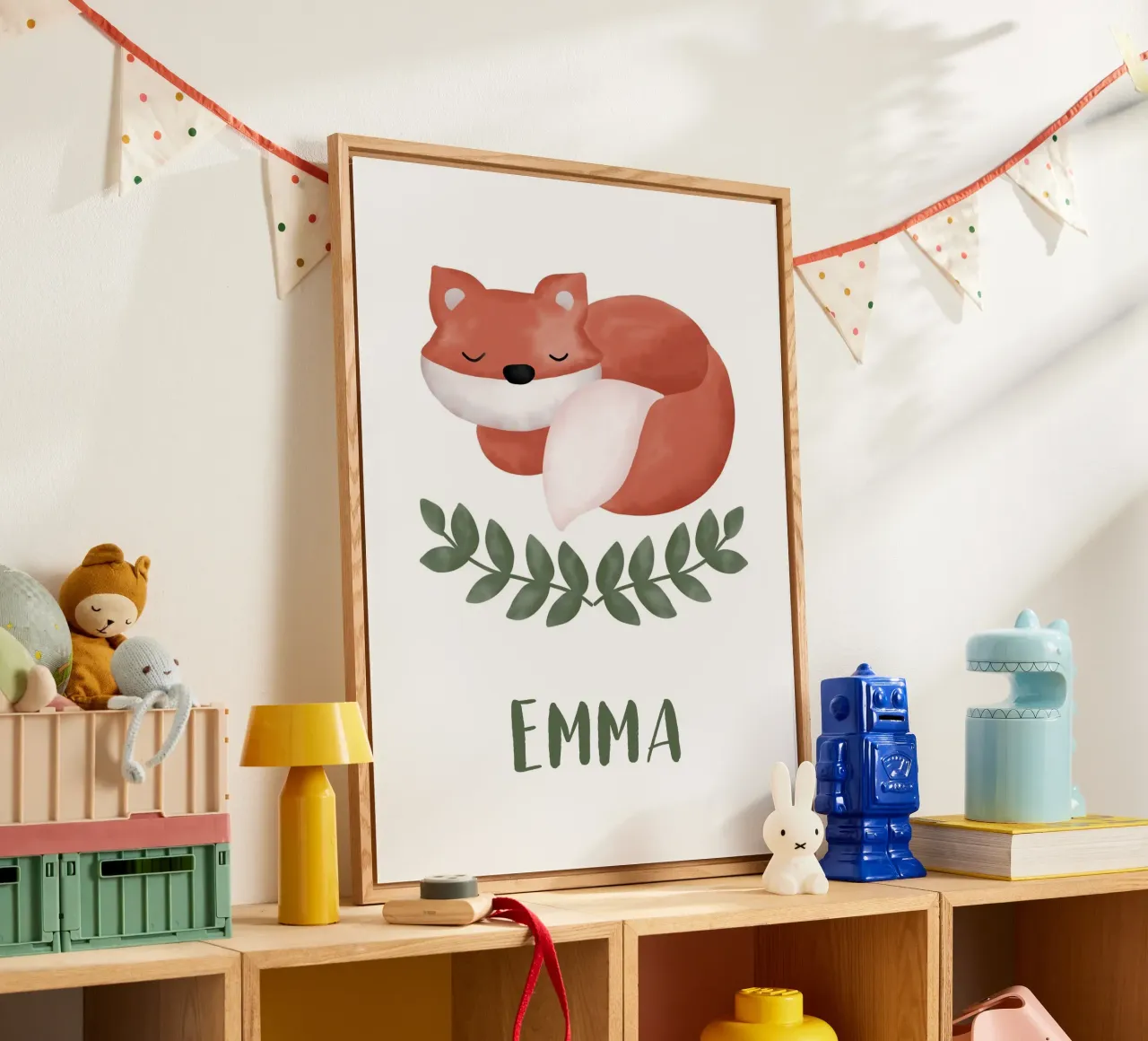 Schlafender Fuchs mit Name metacrilato de BAINAI KIDS