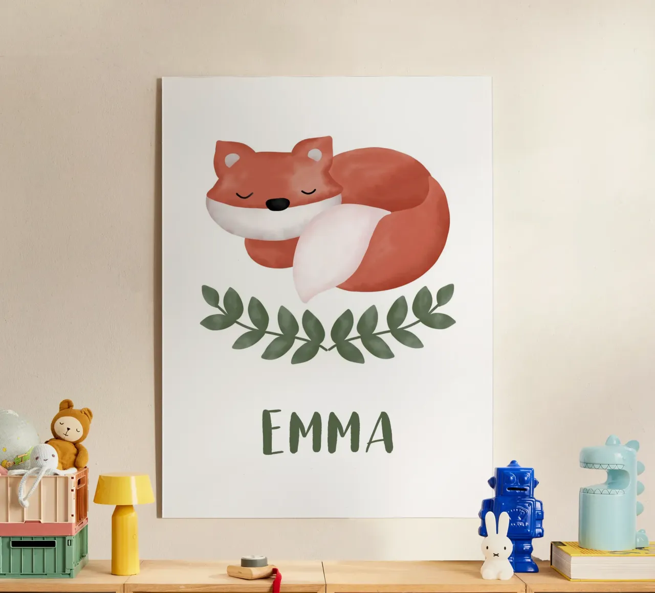 Schlafender Fuchs mit Name plexiglass da BAINAI KIDS