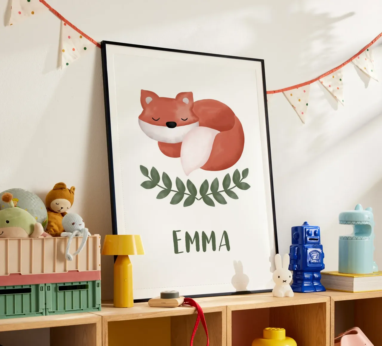 Schlafender Fuchs mit Name carta hahnemühle da BAINAI KIDS