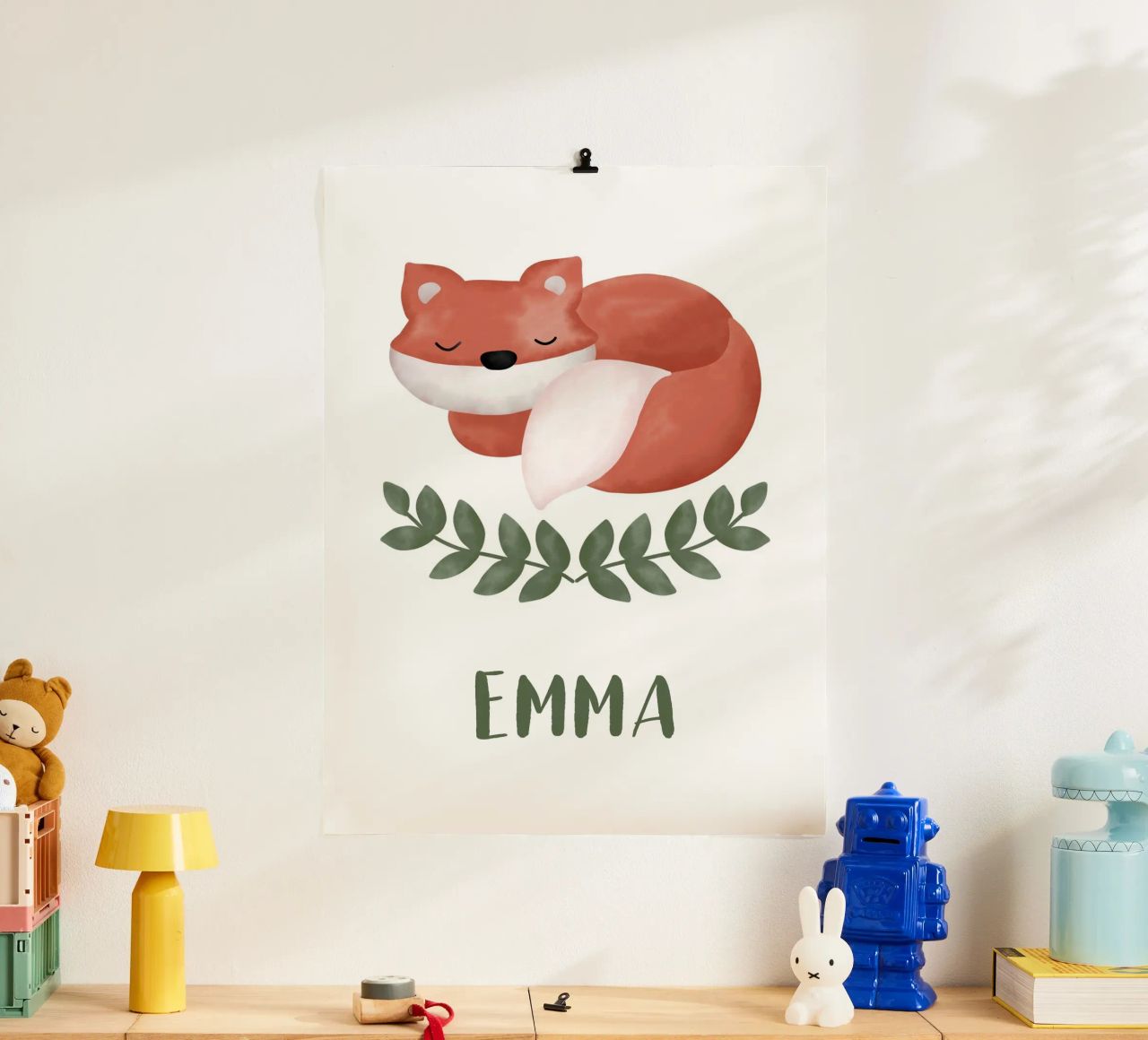 Schlafender Fuchs mit Name Poster von BAINAI KIDS