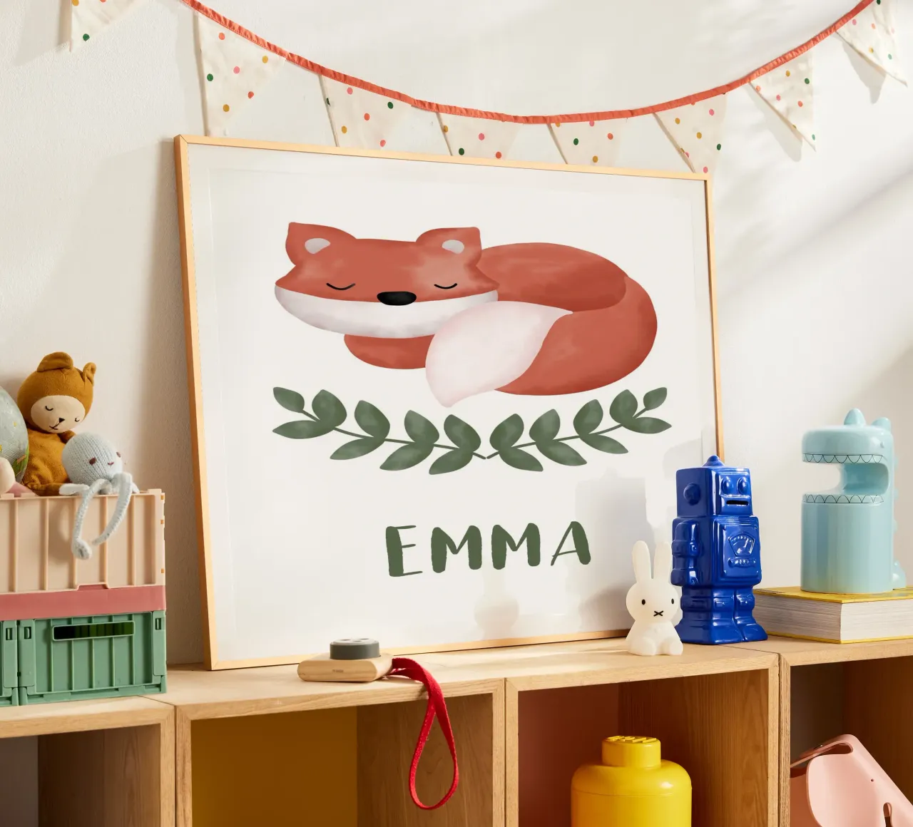 Schlafender Fuchs mit Name carta hahnemühle da BAINAI KIDS